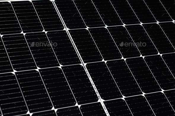 Closeup of black solar panel texture, abstract industrial background