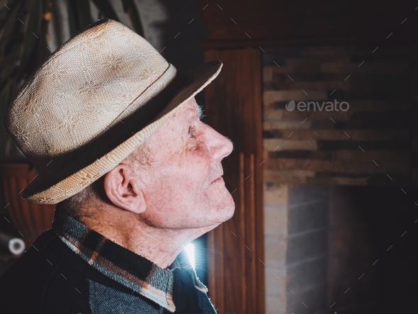 Very old man portrait. Grandfather. Aged, elderly, loneliness, senior with a small number of teeth