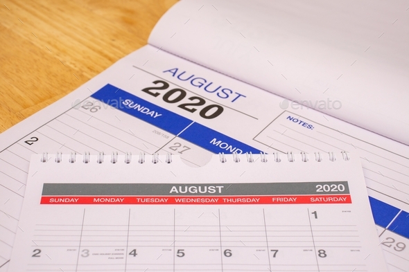 Events and planning, month of august written on calendar  - Stock Photo - Images