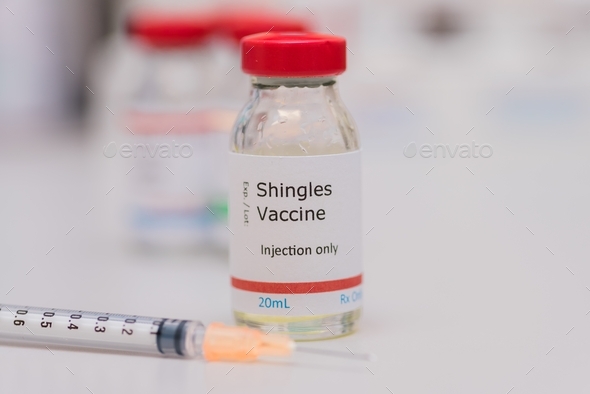 shingles vaccination concept, vaccine vial, shingles vaccine  - Stock Photo - Images