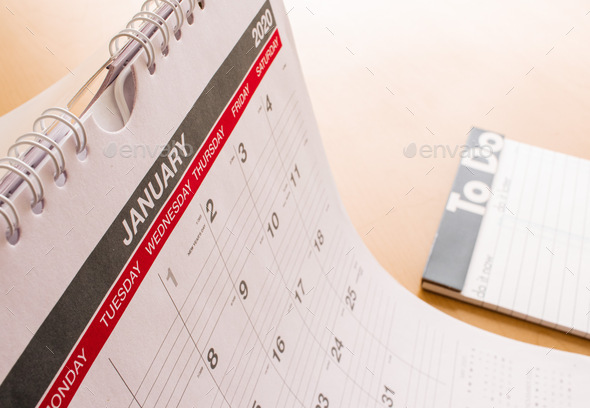 close up of January calendar useful for events and planning - Stock Photo - Images