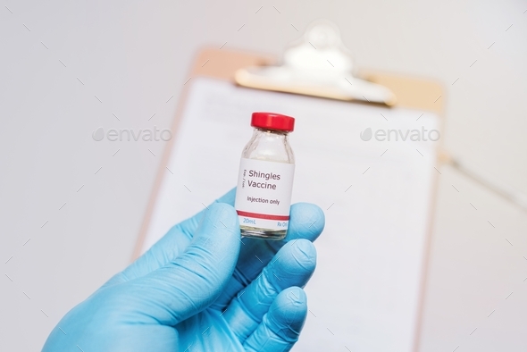 shingles vaccination concept, vaccine vial - Stock Photo - Images