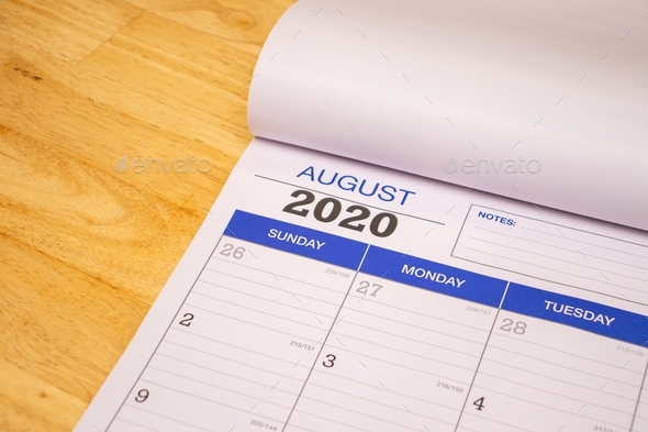 Events and planning, month of august 2020 on calendar  - Stock Photo - Images
