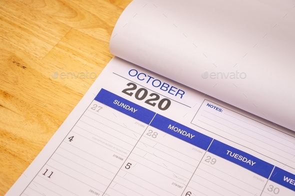 Events and planning, date of October 2020 as written on a calendar  - Stock Photo - Images