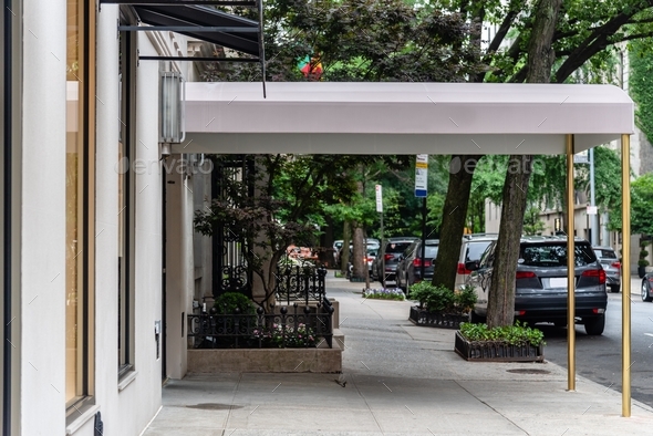 Entrance Canopy To Luxury Apartment Building in NYC, USA.