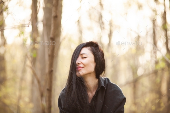 Girl in forest. - Stock Photo - Images
