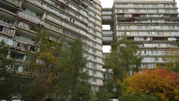 Unusual Balconies on a High Residential Building View From Below