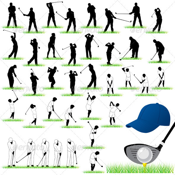 40 Detailed Golf vector silhouettes set - Sports/Activity Conceptual