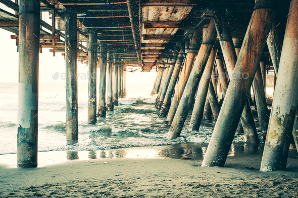 The underside, Santa Monica Pier, CA - Stock Photo - Images