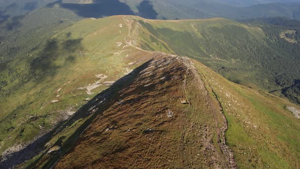 Aerial View of Tourists Climb to the Top of the Mountain Hoverla Ukraine