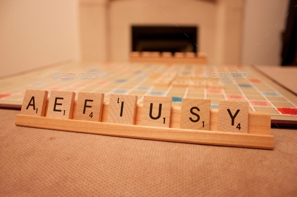 Scrabble board on game night