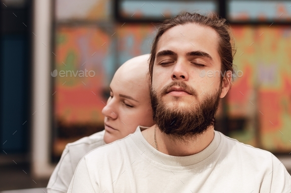 Young Romantic Couple In Love Urban Lifestyle Close Up Portrait With