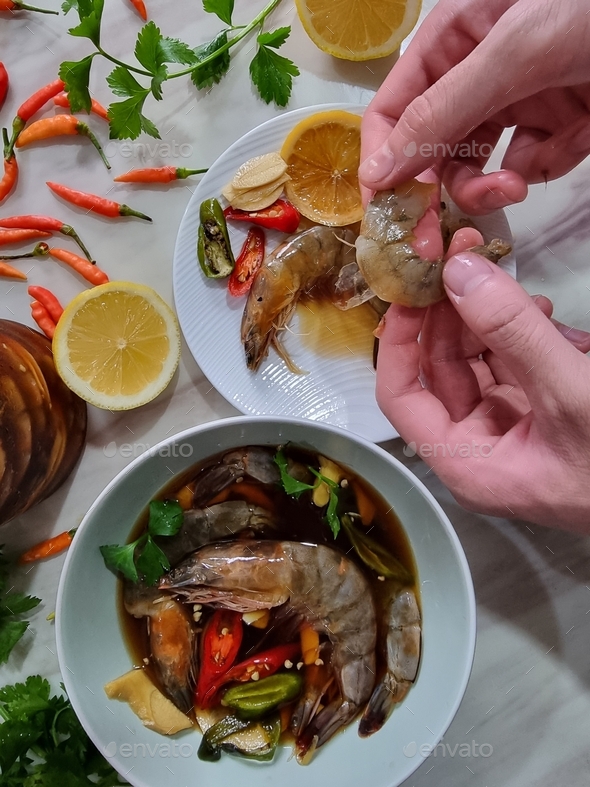 Korean soy sauce marinated raw shrimp Stock Photo by weewendy PhotoDune