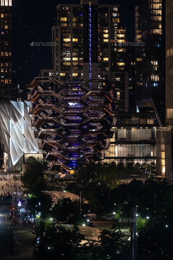 Night scene. The Vessel at Hudson Yards located on Manhattan\'s West side,