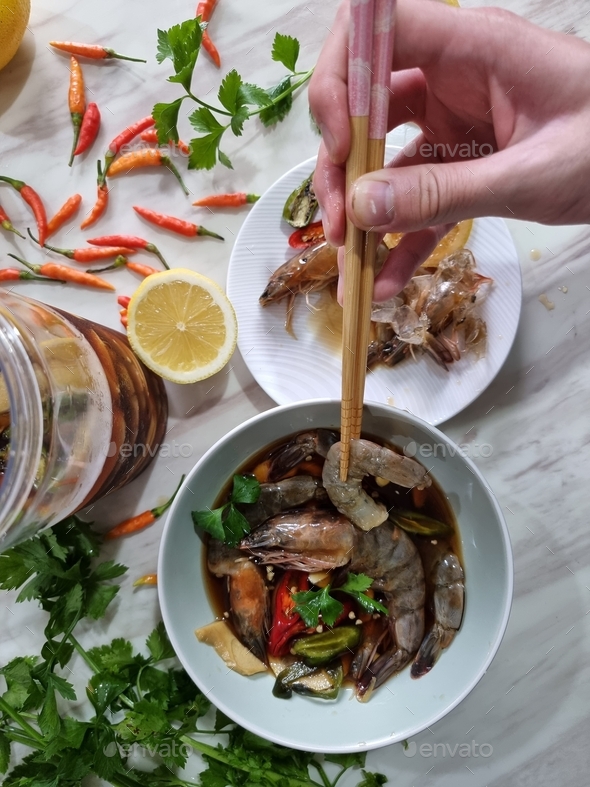 Korean soy sauce marinated raw shrimp Stock Photo by weewendy PhotoDune