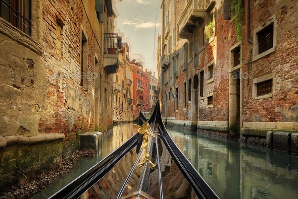Venice gondola in canal - Stock Photo - Images