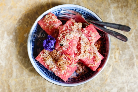 Authentic Thai appetizer , watermelon with dried fish Stock Photo by ...