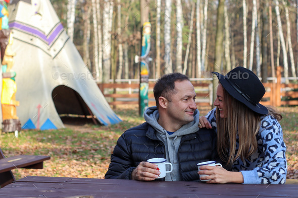 Happy couple at the camping, camping trip, couple married, happiness, positive life, outdoor life.