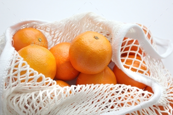 Oranges In A Reusable String Shopping Bag Eco Friendly Alternatives