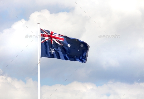 The flag of Australia blowing in the breeze - Stock Photo - Images