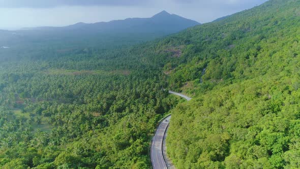 Thailand Jungle Road Aerial Mountains Peaks with Lush Green Trees Foliage