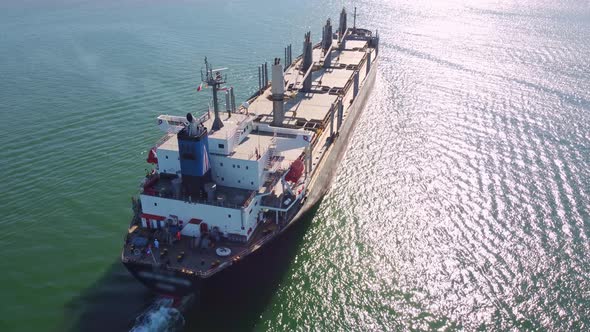 Large General Cargo Ship Tanker Bulk Carrier Aerial View alt