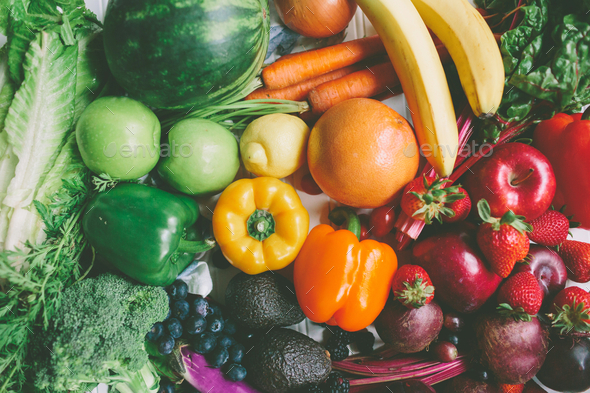 Brightly coloured rainbow of fruits and vegetables. Stock Photo by ...