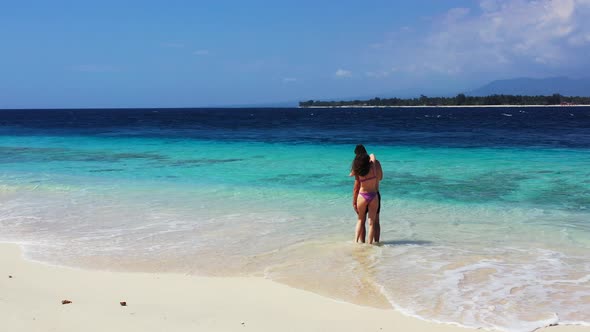 Romantic Couple in Love Dating on Vacation Have Fun on Beach on Paradise White Sand  alt