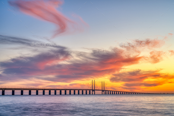 The famous Oresund bridge between Denmark and Sweden - Stock Photo - Images