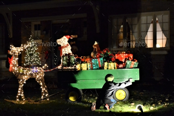Front yard Christmas decorations  - Stock Photo - Images