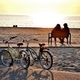 Couple sitting on a bench at the beach watching the sunset. - PhotoDune Item for Sale