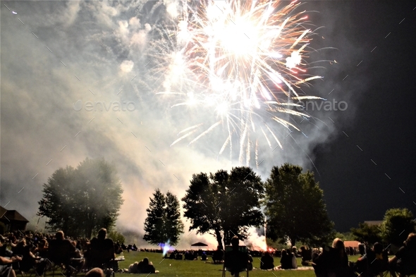 Fourth of July fireworks display  - Stock Photo - Images