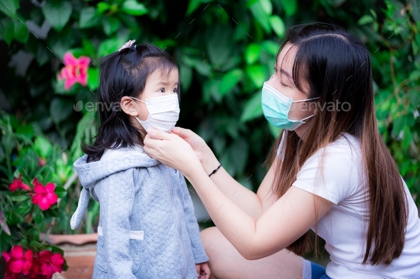 Prevent spread of coronavirus and PM2.5 toxic dust, air pollution problem concep.