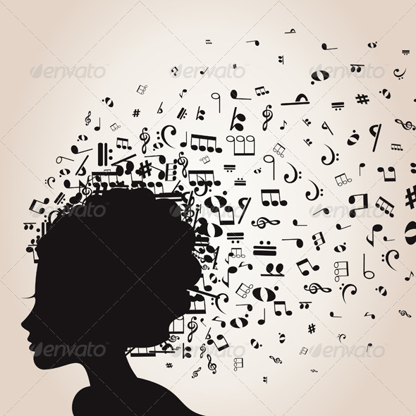 Girl's Head and Musical Notes - People Characters