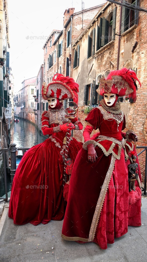 Two women masquerade in tha heart of Venice for the typical carnival in match 2019