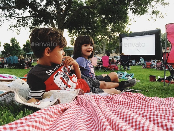 Picnic and movie in the park