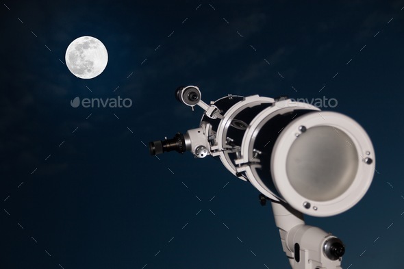 Telescope and moon  - Stock Photo - Images