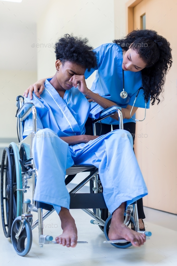 Patients Sitting On Wheelchairs Have Depression. Man Patient In A ...