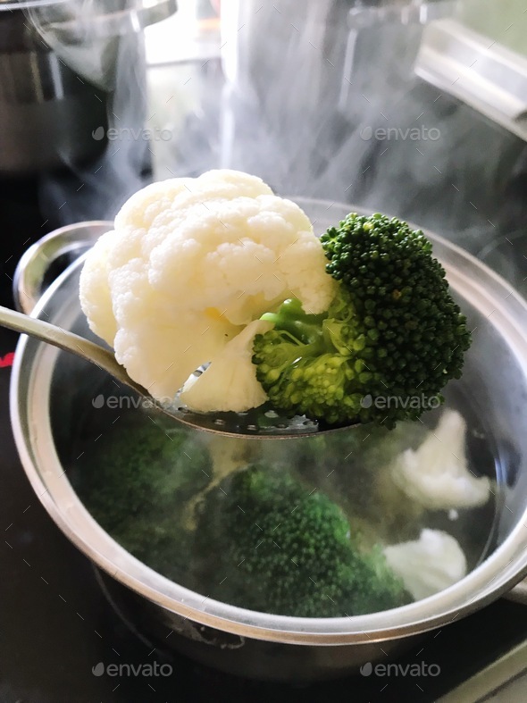 proper nutrition, boiled broccoli and cauliflower Stock Photo by Les_am
