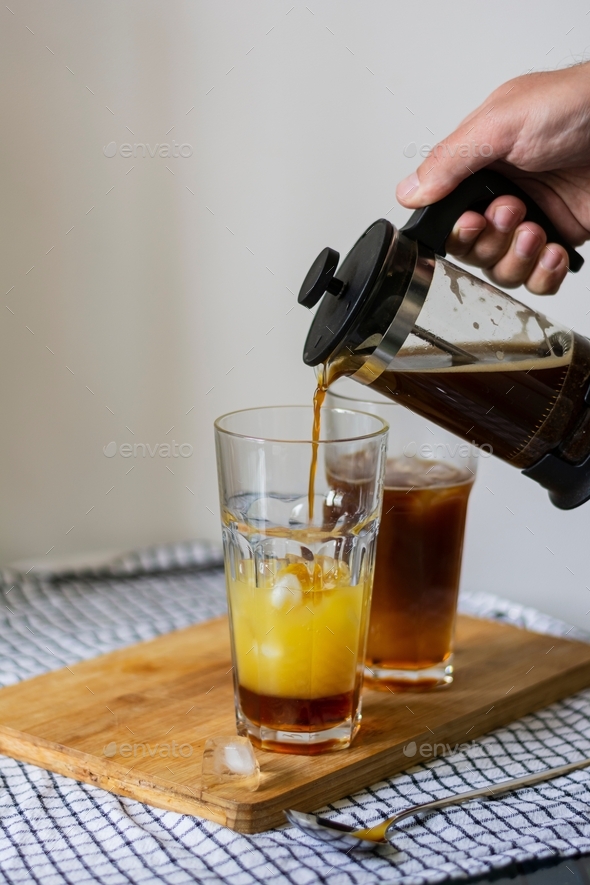 Step by step preparation of homemade cold drink Bumble bee Coffee cocktail