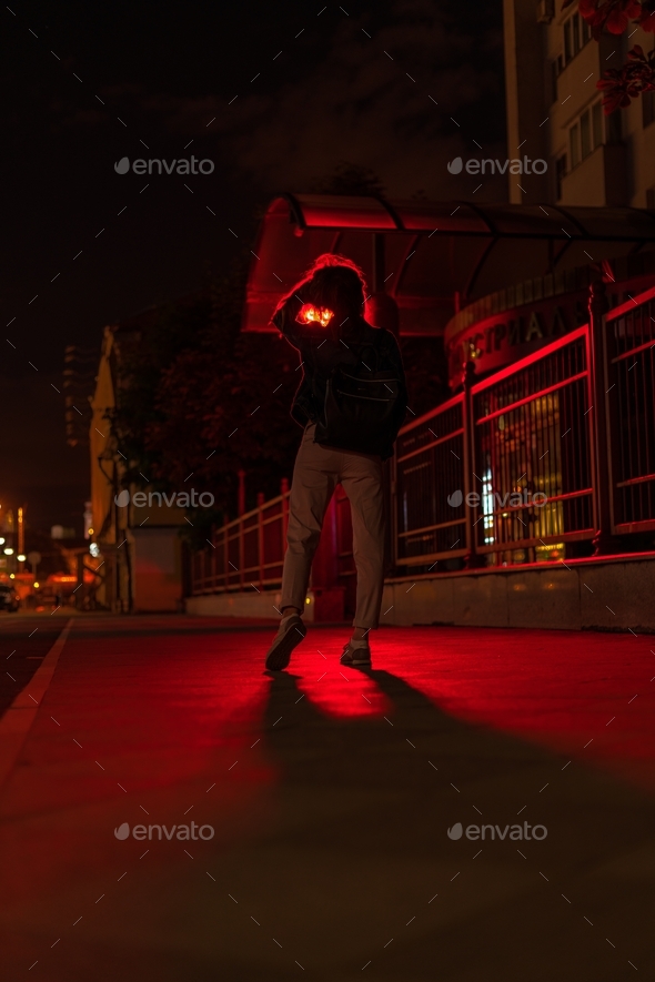 Silhouette in the red light - Stock Photo - Images