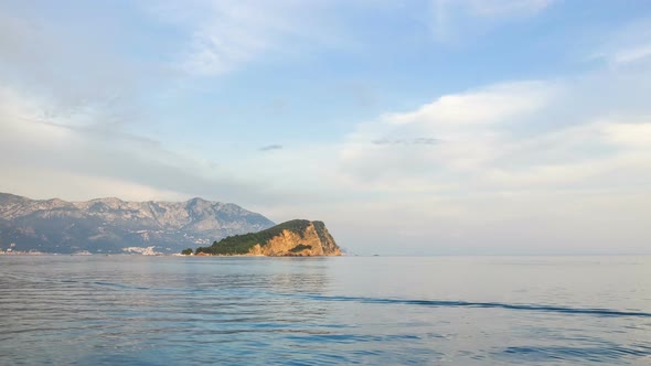 Time lapse, Adriatic sea, view to the Sveti Nikola island near Budva city, Montenegro