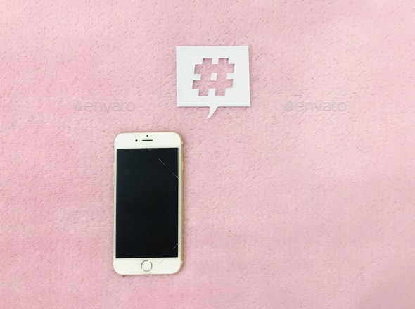 Hashtag on pink background 37