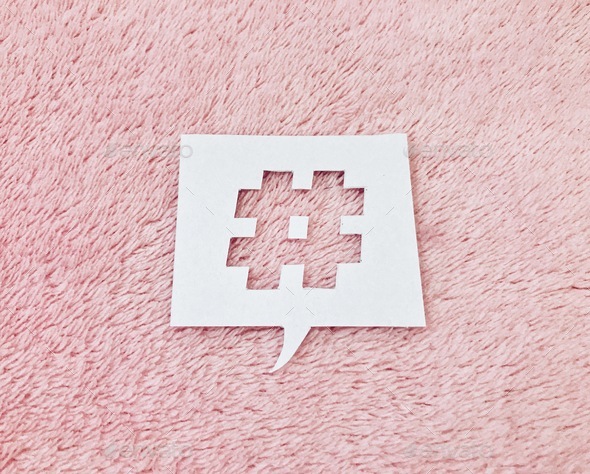 Trending concept. Hashtag symbol on pink background 62