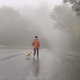 Women and her dog walking through the fog - PhotoDune Item for Sale