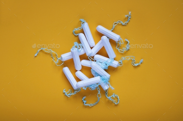 heap or pile of tampons - period or menstruation concept - Stock Photo - Images