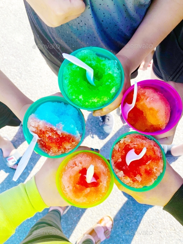 Family snow cones frozen treat shaved ice summer