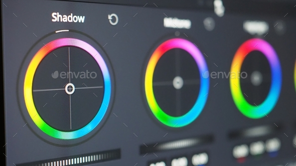 Color grading graph or RGB colour correction indicator on monitor in post production process. Teleci