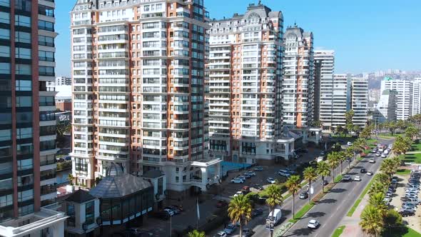 Skyscrapers on the Pacific ocean Buildings (Vina del Mar, Chile) aerial view alt