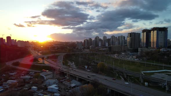 Cityscape view in the sunset